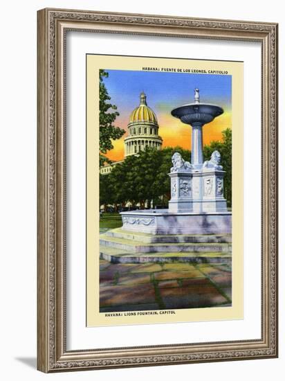 Lions Fountain-Curt Teich & Company-Framed Art Print