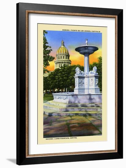 Lions Fountain-Curt Teich & Company-Framed Art Print