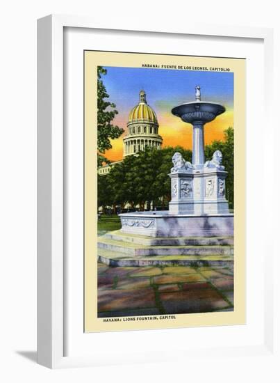 Lions Fountain-Curt Teich & Company-Framed Art Print