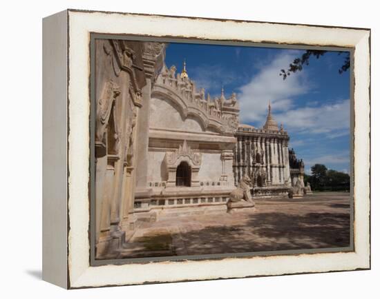 Lions sculpture at edge of Ananda Phaya temple, Bagan, Mandalay Region, Myanmar-null-Framed Premier Image Canvas