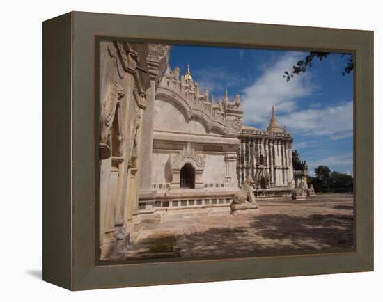 Lions sculpture at edge of Ananda Phaya temple, Bagan, Mandalay Region, Myanmar-null-Framed Premier Image Canvas