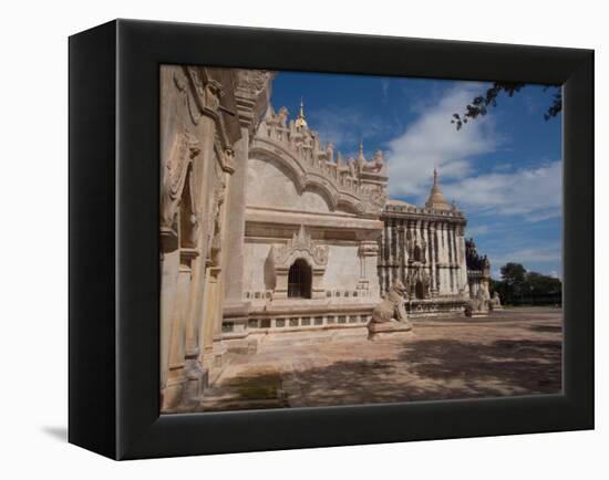 Lions sculpture at edge of Ananda Phaya temple, Bagan, Mandalay Region, Myanmar-null-Framed Premier Image Canvas