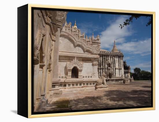 Lions sculpture at edge of Ananda Phaya temple, Bagan, Mandalay Region, Myanmar-null-Framed Premier Image Canvas