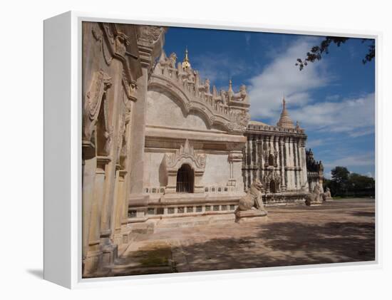 Lions sculpture at edge of Ananda Phaya temple, Bagan, Mandalay Region, Myanmar-null-Framed Premier Image Canvas