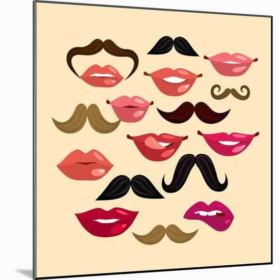 Lips and Mustaches-Macrovector-Mounted Art Print