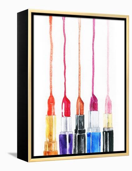 Lipsticks. Watercolor Illustration-Anna Ismagilova-Framed Stretched Canvas