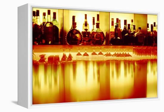 Liquor bottles and glasses, Paris, France-Panoramic Images-Framed Premier Image Canvas