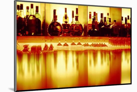 Liquor bottles and glasses, Paris, France-Panoramic Images-Mounted Photographic Print