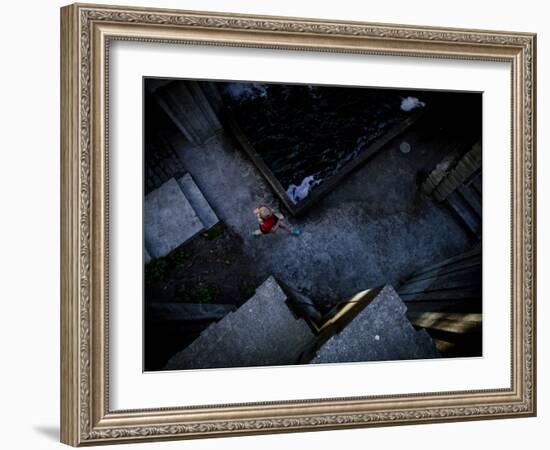 Lisa Eaton Goes for an Early Morning Run in Freeway Park - Seattle, Washington-Dan Holz-Framed Photographic Print