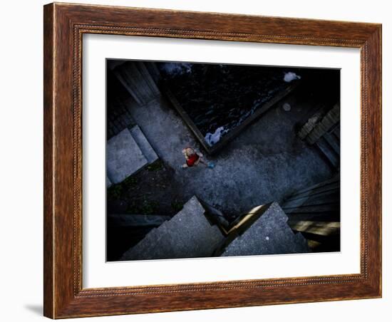 Lisa Eaton Goes for an Early Morning Run in Freeway Park - Seattle, Washington-Dan Holz-Framed Photographic Print