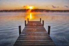 Dock on Long Lake at sunrise, Bridgton, Maine-Lisa Engelbrecht-Photographic Print