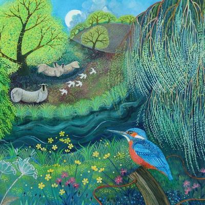 絵画J・HOOK KINGFISHER IN AN EXOTTC GARDEN Kingfisher Bird Wildlife Turquoise FRAMED ART PRINT Picture