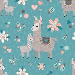 Teal Mama Llama Pattern-Lisa Norris Artworks-Mounted Art Print