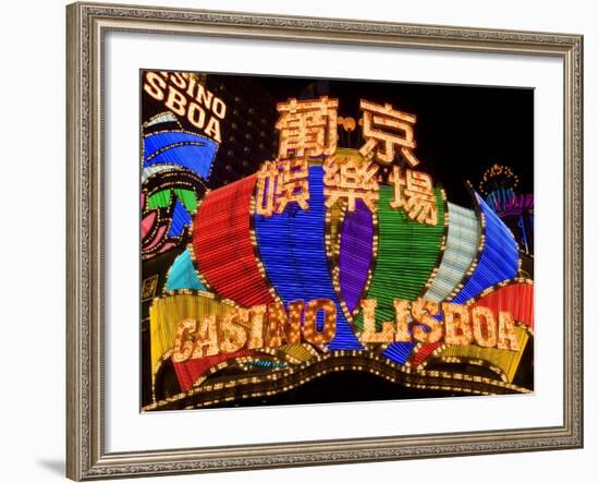 Lisboa Casino Neon Illuminated at Night, Macau, China-Gavin Hellier-Framed Photographic Print