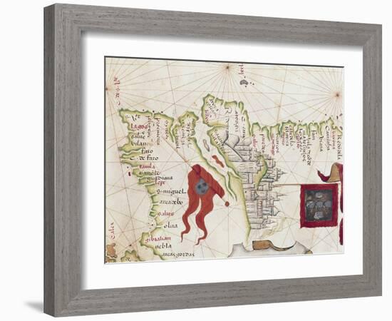 Lisbon and Tagus River Estuary from Atlas by Diego Homen, 1563-null-Framed Giclee Print