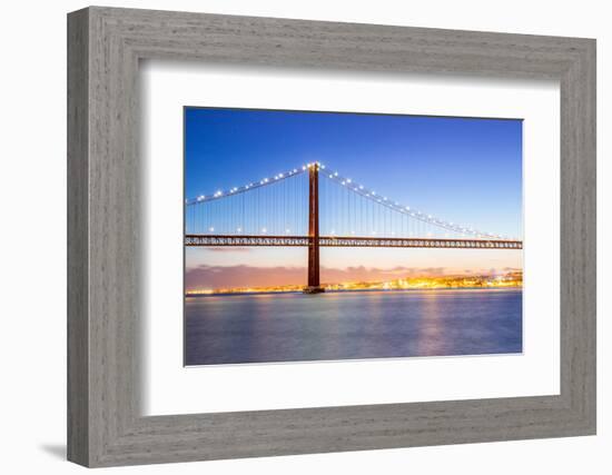 Lisbon Cityscape and the 25 De Abril Bridge, Portugal-vichie81-Framed Photographic Print