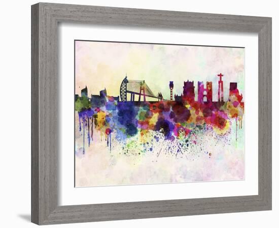 Lisbon Skyline in Watercolor Background-paulrommer-Framed Art Print