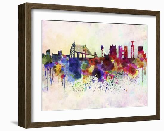 Lisbon Skyline in Watercolor Background-paulrommer-Framed Art Print