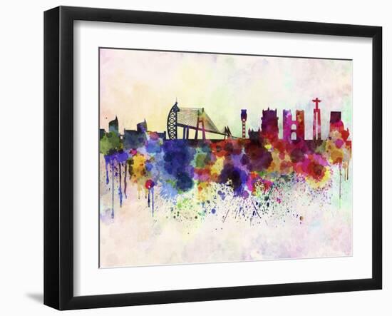 Lisbon Skyline in Watercolor Background-paulrommer-Framed Art Print