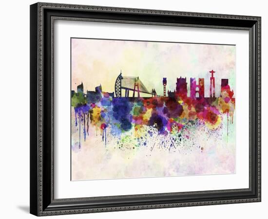 Lisbon Skyline in Watercolor Background-paulrommer-Framed Art Print