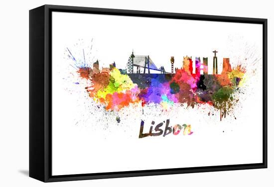 Lisbon Skyline in Watercolor-paulrommer-Framed Stretched Canvas