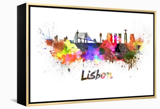 Lisbon Skyline in Watercolor-paulrommer-Framed Stretched Canvas