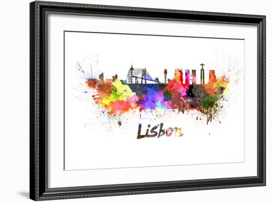 Lisbon Skyline in Watercolor-paulrommer-Framed Art Print