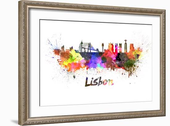 Lisbon Skyline in Watercolor-paulrommer-Framed Art Print