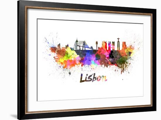 Lisbon Skyline in Watercolor-paulrommer-Framed Art Print