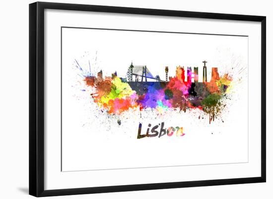 Lisbon Skyline in Watercolor-paulrommer-Framed Art Print