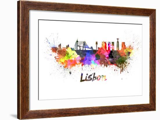 Lisbon Skyline in Watercolor-paulrommer-Framed Art Print