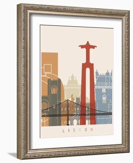 Lisbon Skyline Poster-paulrommer-Framed Art Print