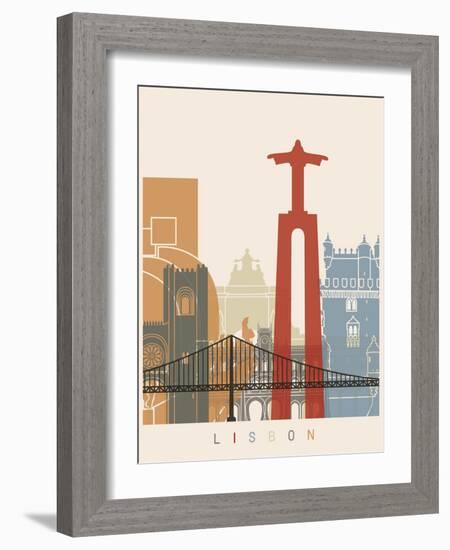 Lisbon Skyline Poster-paulrommer-Framed Art Print