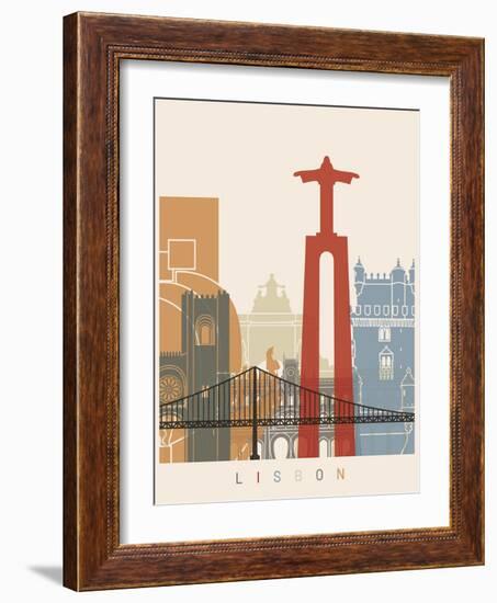 Lisbon Skyline Poster-paulrommer-Framed Art Print