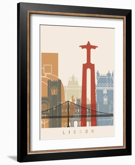 Lisbon Skyline Poster-paulrommer-Framed Art Print