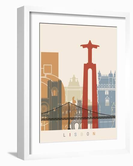 Lisbon Skyline Poster-paulrommer-Framed Art Print