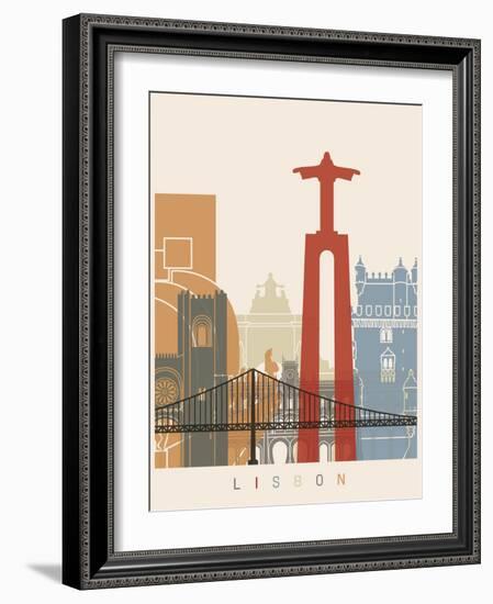 Lisbon Skyline Poster-paulrommer-Framed Art Print