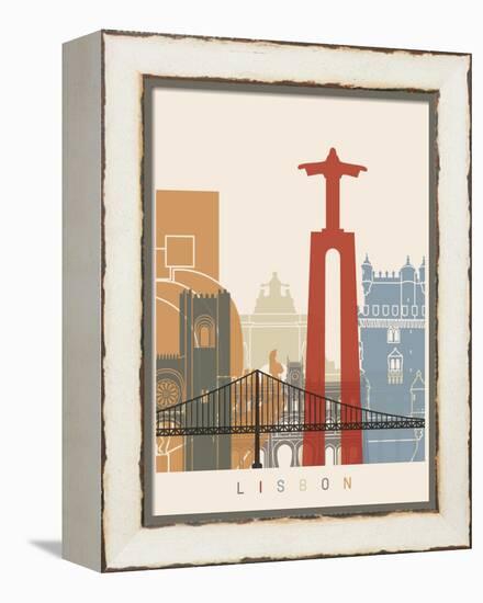 Lisbon Skyline Poster-paulrommer-Framed Stretched Canvas