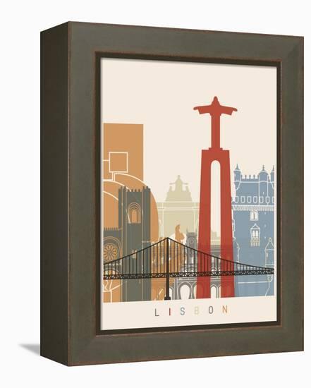 Lisbon Skyline Poster-paulrommer-Framed Stretched Canvas