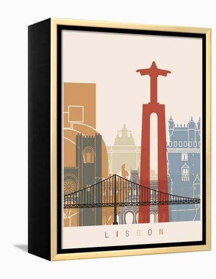 Lisbon Skyline Poster-paulrommer-Framed Stretched Canvas