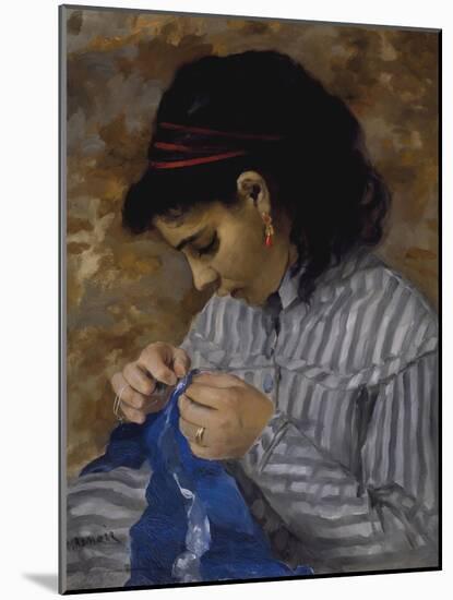 Lise Sewing, C.1867-68 (Oil on Canvas)-Pierre Auguste Renoir-Mounted Giclee Print