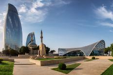 City View of the Capital of Azerbaijan - Baku. Famous Flame Towers, Mosque and Funicular Station.-liseykina-Photographic Print