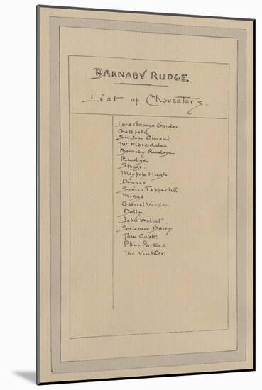 List of Characters for Barnaby Rudge, C.1920s-Joseph Clayton Clarke-Mounted Giclee Print