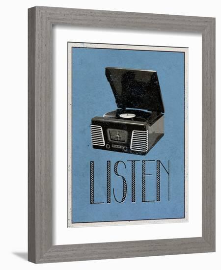 Listen Retro Record Player Art Poster Print-null-Framed Art Print