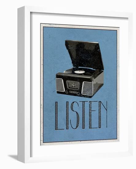 Listen Retro Record Player Art Poster Print-null-Framed Art Print