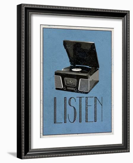 Listen Retro Record Player Art Poster Print-null-Framed Art Print