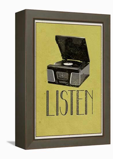 Listen Vintage Record Player-null-Framed Stretched Canvas