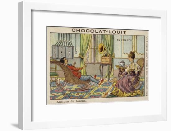 Listening to the News Via Phonograph in the Year 2000-null-Framed Giclee Print
