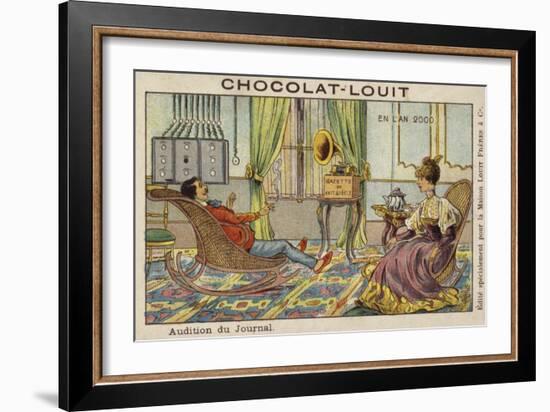 Listening to the News Via Phonograph in the Year 2000-null-Framed Giclee Print