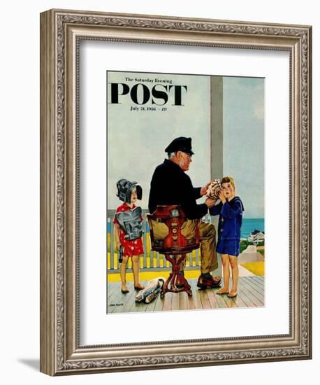 "Listening to the Sea" Saturday Evening Post Cover, July 21, 1956-John Falter-Framed Giclee Print